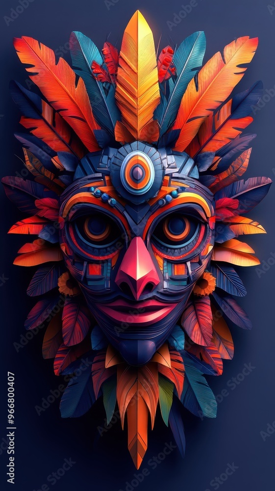 Modern stylized 3D style festival mask, using geometric forms and depth for a three-dimensional effect. Modern stylized 3D style festival mask, using geometric forms and depth for a three-dimensional effect.