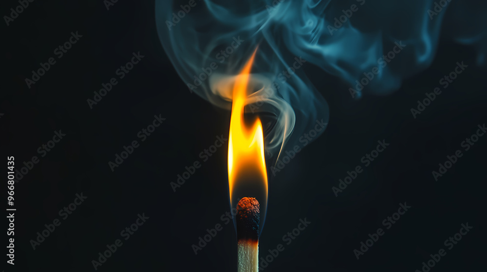 Burning matchstick with rising smoke Burning matchstick with rising smoke
