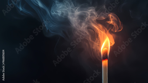 Burning matchstick with rising smoke