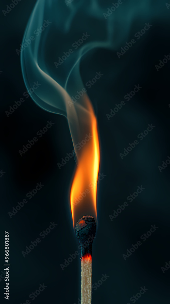 Burning matchstick with rising smoke Burning matchstick with rising smoke