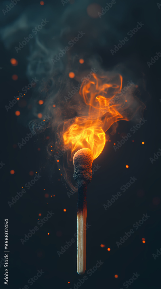 Burning matchstick with rising smoke Burning matchstick with rising smoke