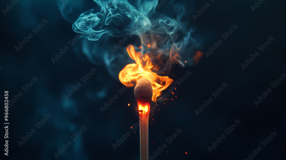 Burning matchstick with rising smoke Burning matchstick with rising smoke
