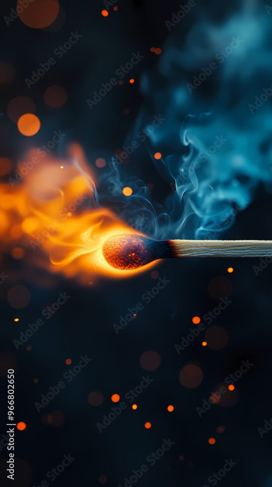 Burning matchstick with rising smoke Burning matchstick with rising smoke