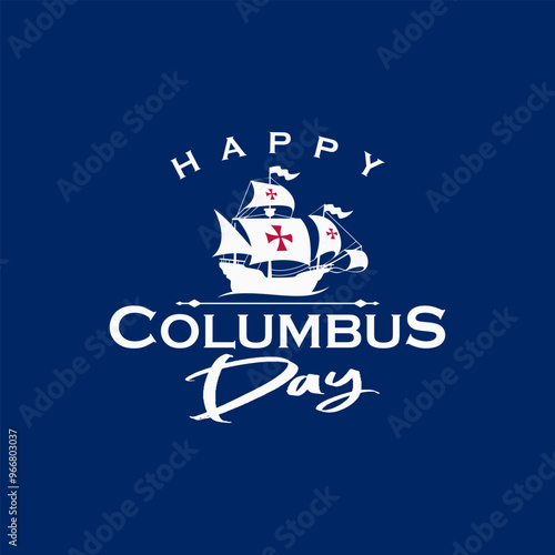Happy Columbus day banner background white in blue