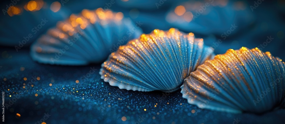 Golden Seashells on a Blue Background Golden Seashells on a Blue Background