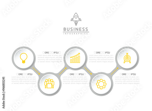 Vector infographic business presentation template with circular interconnection with 5 options.