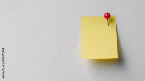 Yellow sticky post it notew with pin isolated on white background, 4k photo