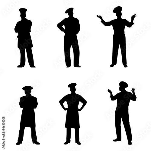 Set of chef silhouettes on transparent background