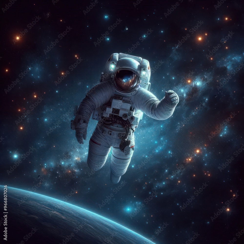 The astronaut floats freely in outer space. The astronaut floats freely in outer space.
