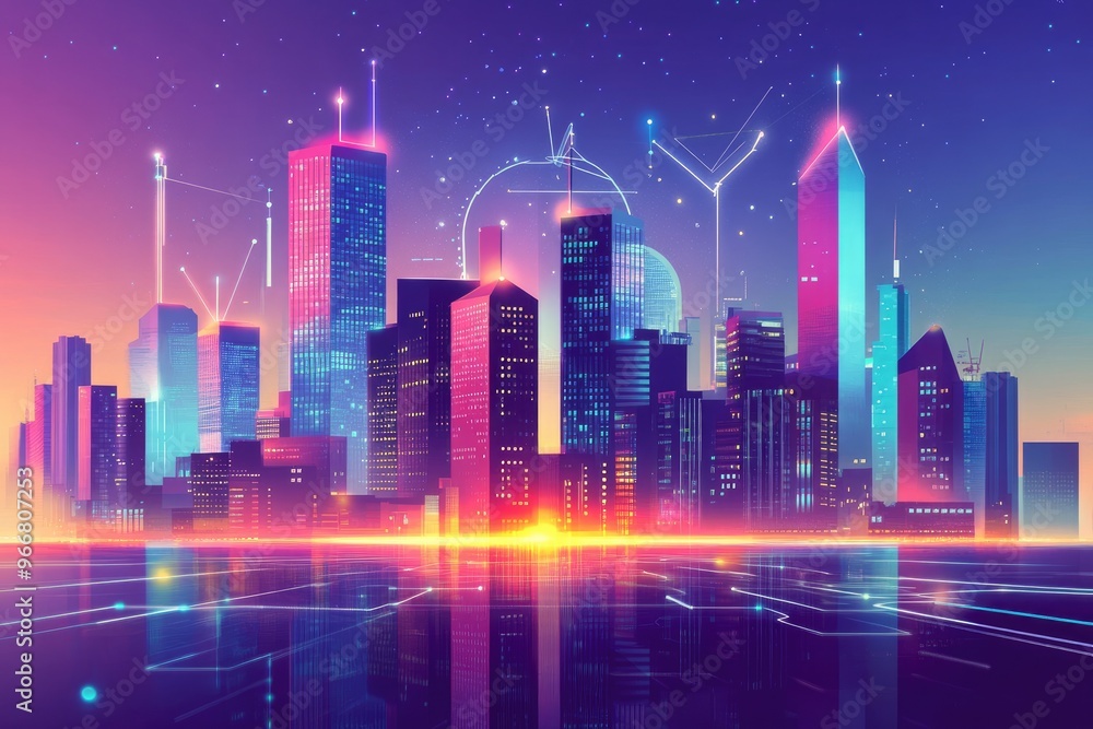 Modern city and wireless communication network concept. Smart city. Digital transformation. Vertical visual for advertisements and banners, ai Modern city and wireless communication network concept. Smart city. Digital transformation. Vertical visual for advertisements and banners, ai