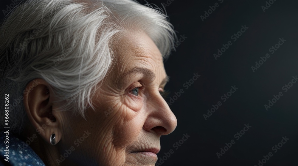 Close-up side of elderly American woman suffering dementia Alzheimer Close-up side of elderly American woman suffering dementia Alzheimer