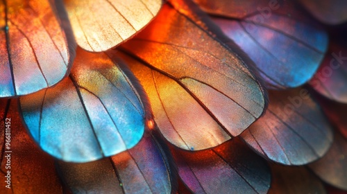 Close-up of iridescent blue and orange butterfly wings photo