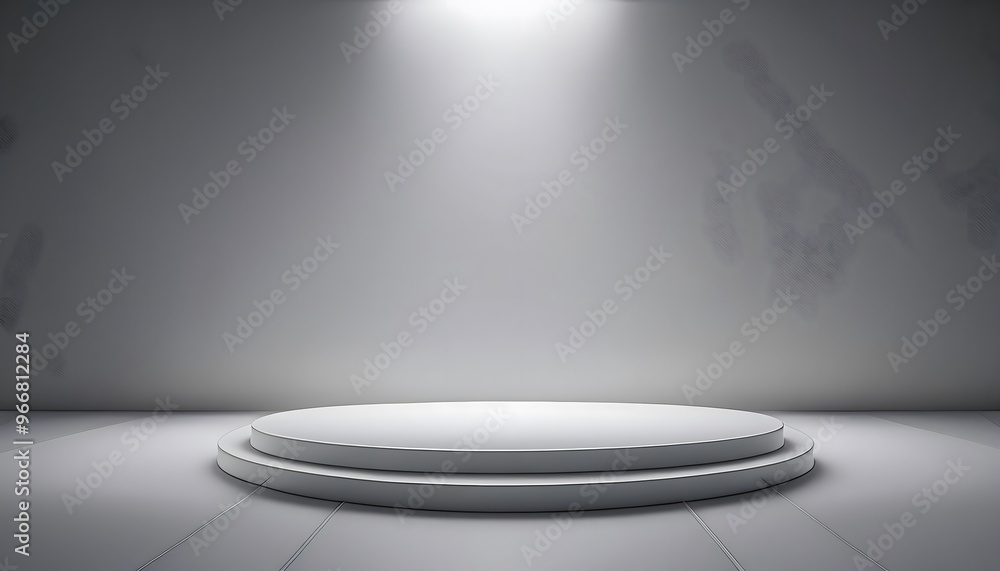 3D rendering of a minimalist product display stand design with wall-mounted spotlights. 3D rendering of a minimalist product display stand design with wall-mounted spotlights.