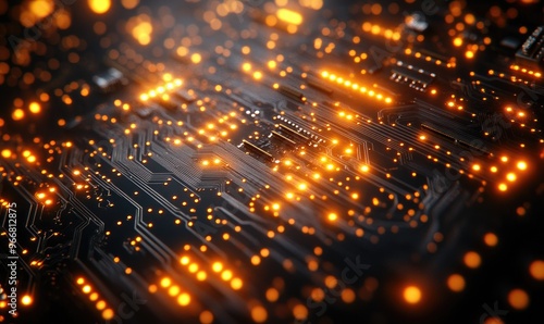 Wallpaper Mural Circuit Board with Glowing Lights Torontodigital.ca