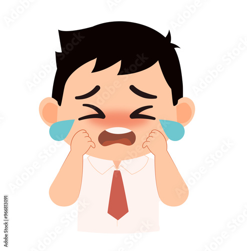 Cartoon illustration of a school boy crying