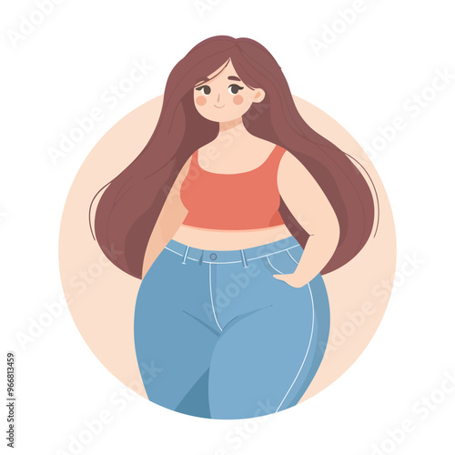 Young chubby girl flat cartoon vector