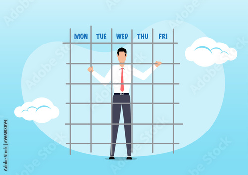 hopeless businessman inside office Monday to Friday prison calendar