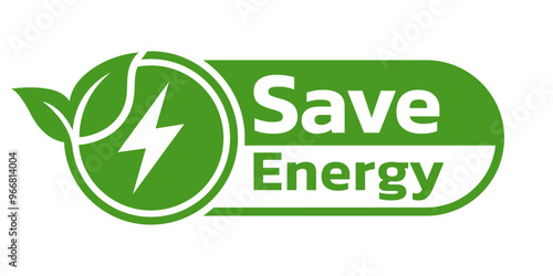 Save energy symbol. Energy icon with green leaf. Eco friendly, environmentally. Eco icon. Vector illustration.