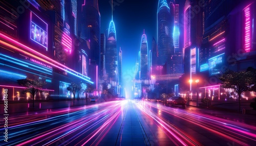 Background of LED lights from buildings and city traffic at night.
