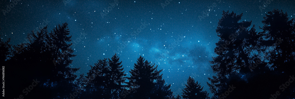 Naklejka premium Mesmerizing starry sky with shimmering galaxy and vast universe in the background, showcasing the cosmic beauty of stars, constellations, and the infinite space. Perfect for astronomy and celestial-th