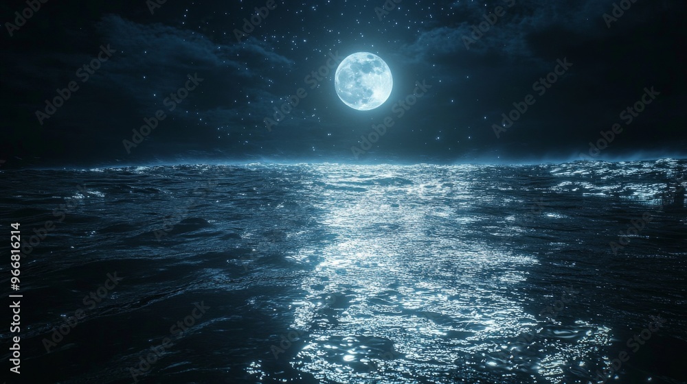 Full Moon Over a Dark, Rippling Sea Full Moon Over a Dark, Rippling Sea