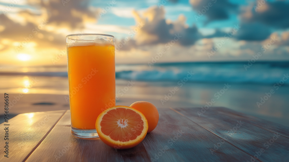fresh tangerine juiceon table at sea fresh tangerine juiceon table at sea