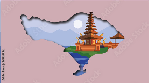 Ulun Danu background illustration Vector