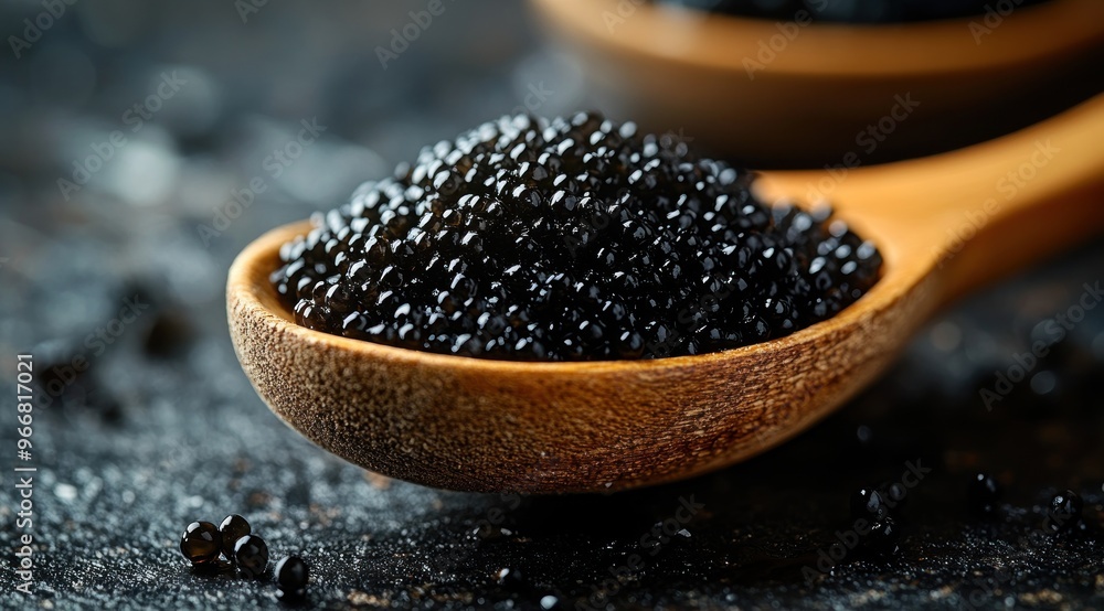 Black Caviar in Wooden Spoon