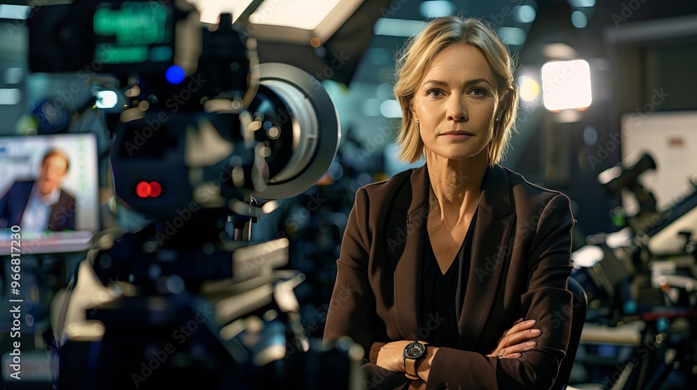 A seasoned news anchor, with a calm demeanor and empathetic expression, delivers breaking news to viewers, offering a sense of stability in times of uncertainty A seasoned news anchor, with a calm demeanor and empathetic expression, delivers breaking news to viewers, offering a sense of stability in times of uncertainty