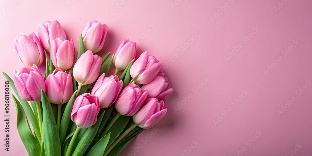 Pink tulips bouquet on pastel pink background silhouette Pink tulips bouquet on pastel pink background silhouette