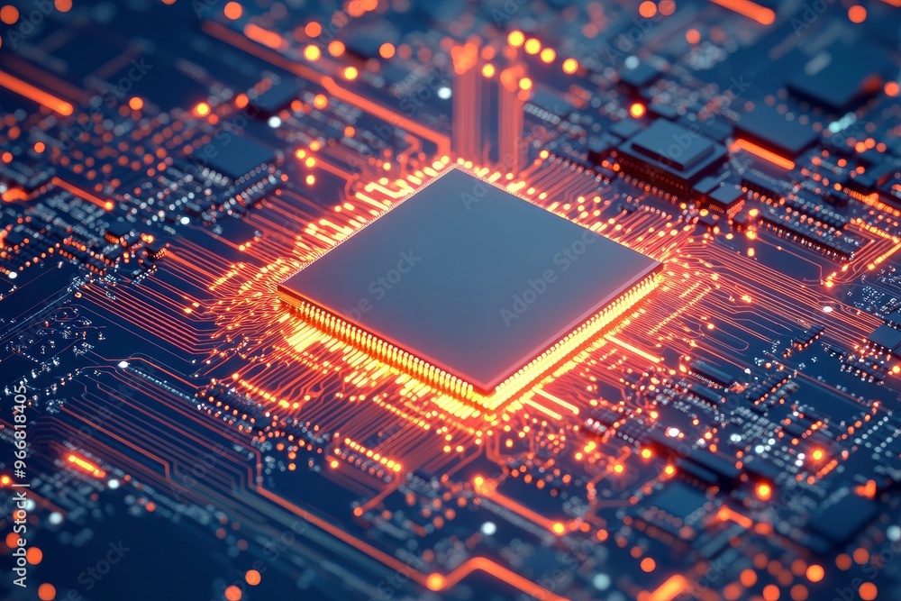 Brightly glowing AI chip on light circuit board on technology blue background. CPU processor or semiconductor on tech bg. Computer microchip on motherboard. with generative ai Brightly glowing AI chip on light circuit board on technology blue background. CPU processor or semiconductor on tech bg. Computer microchip on motherboard. with generative ai