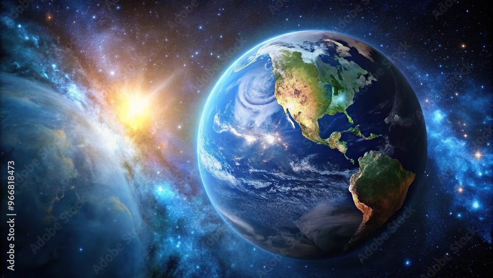 Obraz premium Planet Earth viewed from space with copy space, galaxy full of stars