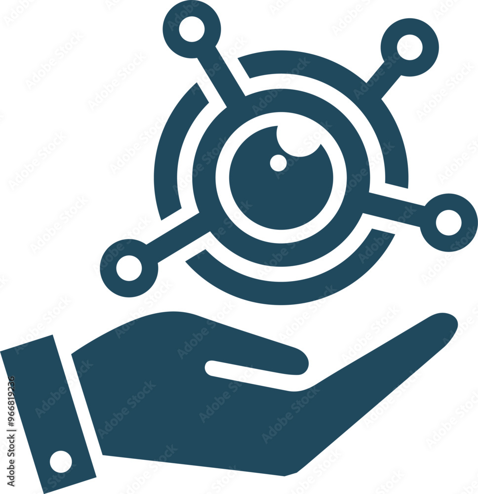 Digital eye care technology logo icon design. Hand hold up Digital eye vector. Digital eye care technology logo icon design. Hand hold up Digital eye vector.