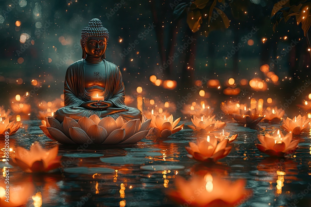 Buddha Meditation Amidst Lotus Lights Buddha Meditation Amidst Lotus Lights