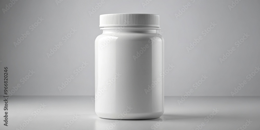 Point of view mockup of white supplement bottle jar packaging Point of view mockup of white supplement bottle jar packaging