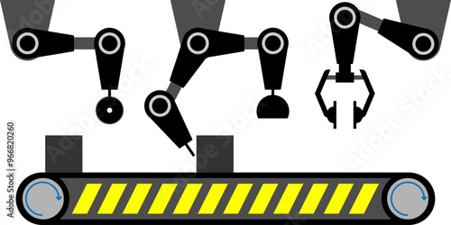 Automated production and product control, conveyors, industrial robots. Automated welding, assembly, painting, polishing.  Engineer controlling conveyor belt line robotic hands factory.