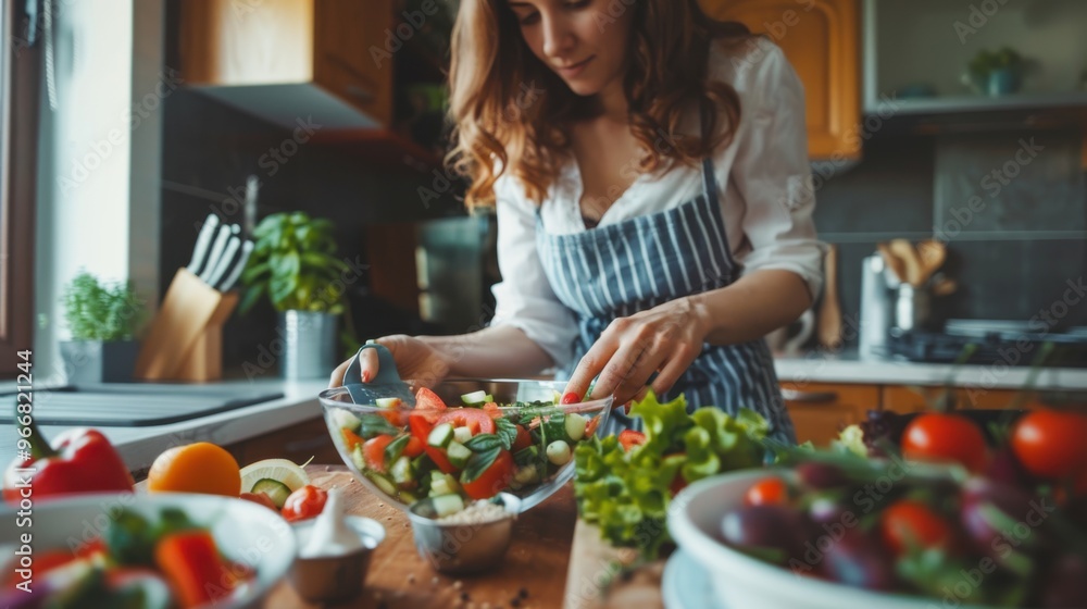 Young woman preparing salad in the kitchen at home. Healthy meal. Young woman preparing salad in the kitchen at home. Healthy meal.