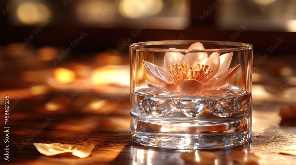 A serene glass bowl with a water lily, evoking tranquility. A serene glass bowl with a water lily, evoking tranquility.