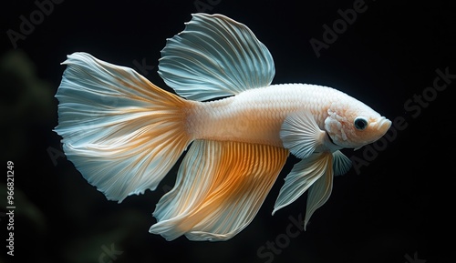 A close-up of a white Siamese Fighting Fish with a beautiful long fin