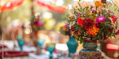 Wedding Festivity Featuring Cultural Garb and Vibrant Decor