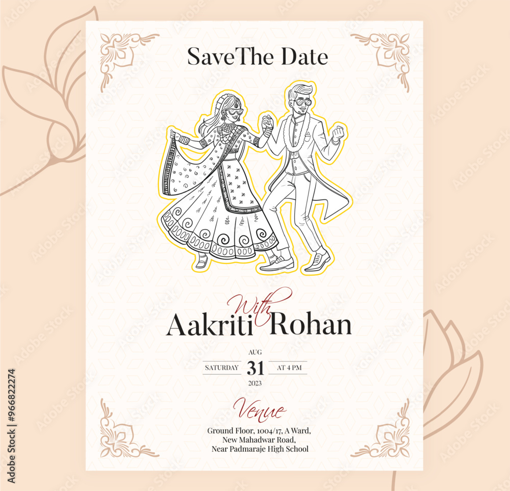 Vector traditional royal wedding invitation card design with Indian ...