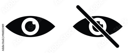 Eye and no eye vector icon set. See and unsee symbol. Show and hide sign. Don't look eye watch. Incognito, Hidden, Invisible.
