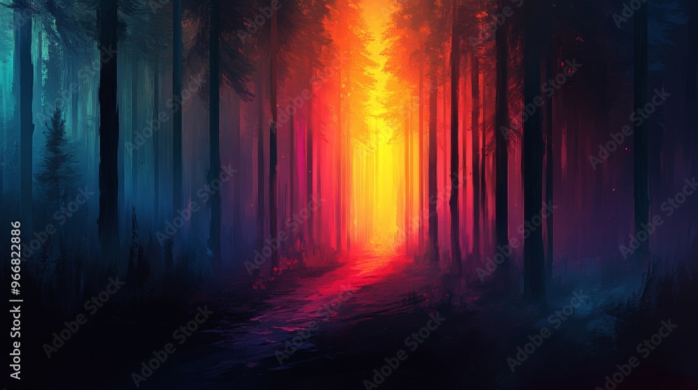 Obraz premium A Path Through a Colorful, Mystical Forest