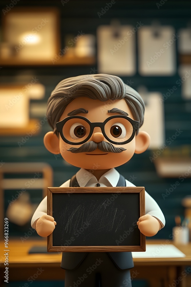 Smiling Cartoon Man Holding Chalkboard Smiling Cartoon Man Holding Chalkboard