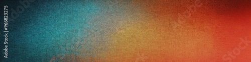 An abstract gradient background blending warm earthy tones of orange and red with deep cool shades of blue and teal, textured like vintage distressed film or weathered canvas, hyperrealistic, highly photo