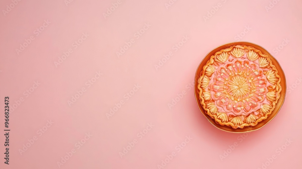 Delicious Pink Glazed Tart on Pink Background. Delicious Pink Glazed Tart on Pink Background.
