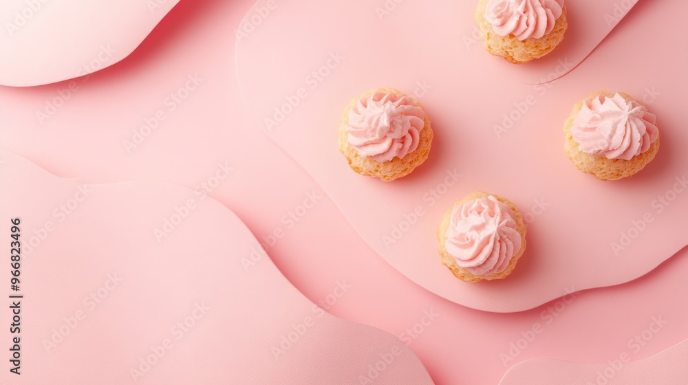 Pink Cream Puffs on Abstract Pink Background.