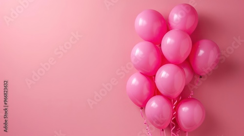 A close-up of a bunch of pink balloons against a pink background.