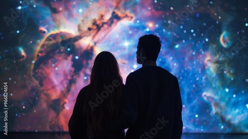 silhouette of a couple observing the cosmos