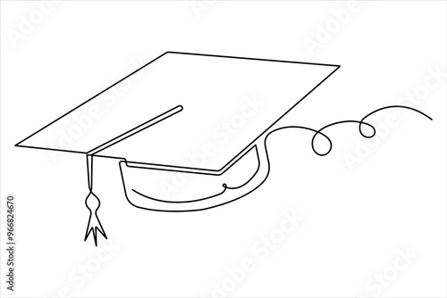 Continuous cap one line art drawing of graduation hat concept outline vector
